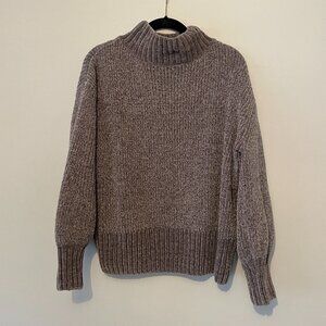 Cynthia Rowley Medium Grey Tan Cable Knit Cowl Neck Sweater Soft Winter Crop Rib